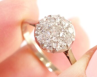 Bague Art Deco diamants ronde en platine et or 18k, diamant taille ancienne, bague art deco, bague de fiançailles, mariage | Maison Mohs