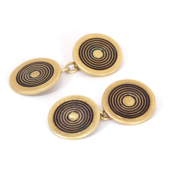 Boutons de manchette Art Deco émail en or 18k, bijou pour homme, bijou ancien, émail noir | Maison Mohs