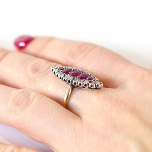 Ruby diamond navette ring in rose gold 18k, silver, wedding ring, cluster ring, antique jewelry Maison Mohs image 4