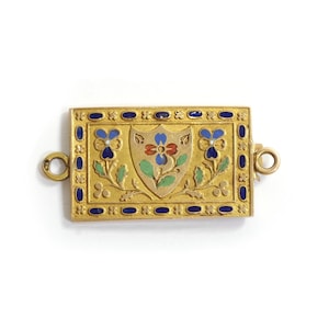Large enameled regional heart clasp in 18k gold, enamel gold clasp, french regional clasp, rectangular clasp, antique jewelry | Maison Mohs