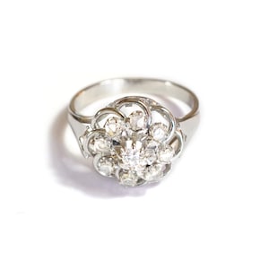 Diamonds flower cluster ring in white gold 18k, pompadour diamond ring, rose-cut diamond, vintage diamond ring | Maison Mohs