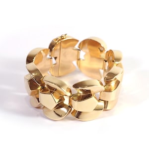 Bracelet Gourmette Tank Chaîne Plaqué Or 18k 750 - Style Art Déco, Ancien