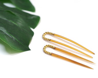 Antique gold wedding hairpins in 18 karats gold and organic material, head jewelry, wedding hair pin, gold pin, head jewel | Maison Mohs