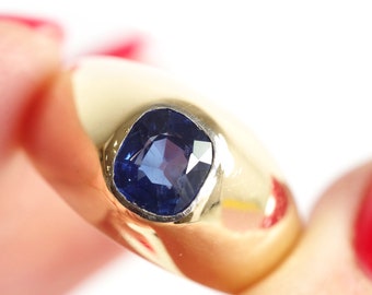 Bague jonc saphir en or 18 karats, bague jonc, saphir naturel, bague vintage, bijou ancien, bleu roi | Maison Mohs