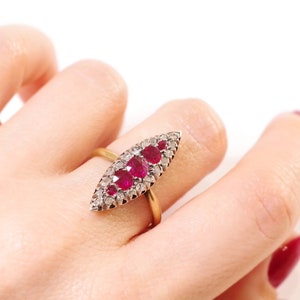 Ruby diamond navette ring in rose gold 18k, silver, wedding ring, cluster ring, antique jewelry Maison Mohs image 3