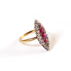 Ruby diamond navette ring in rose gold 18k, silver, wedding ring, cluster ring, antique jewelry Maison Mohs image 5
