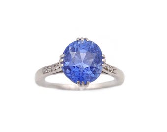 Bague Solitaire Art Deco saphir non chauffé 6,27 cts en platine | Maison Mohs