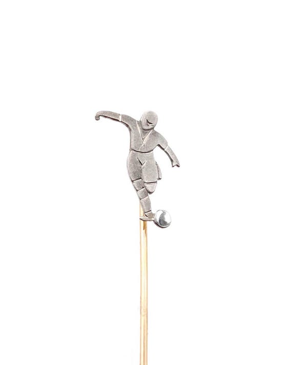 Épingle à Cravate Art Déco Footballeur - Or 18k Et Platine, Bijou Sport Vintage