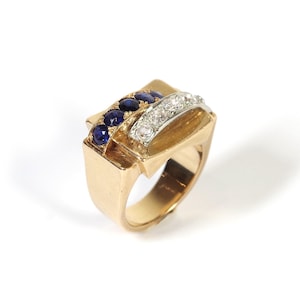 Sapphire diamond tank ring in 18k gold, Retro tank ring, Retro jewelry, antique jewelry, natural sapphire, old cut diamond | Maison Mohs