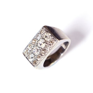 Diamond tank ring in 18k gold, 1.10 old mine cut diamond, French tank ring, Art Deco jewelry  | Maison Mohs