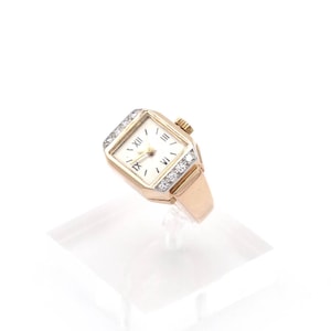 French Retro tank watch ring in 18k gold and diamond, octagonal, Tank ring, antique jewelry | Maison Mohs