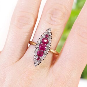 Ruby diamond navette ring in rose gold 18k, silver, wedding ring, cluster ring, antique jewelry Maison Mohs image 7