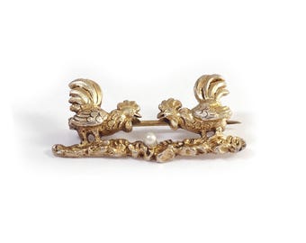 Broche Ancienne Brin De Muguet En Or 18k Et Argent Avec Diamants - Fleur - Occasion
