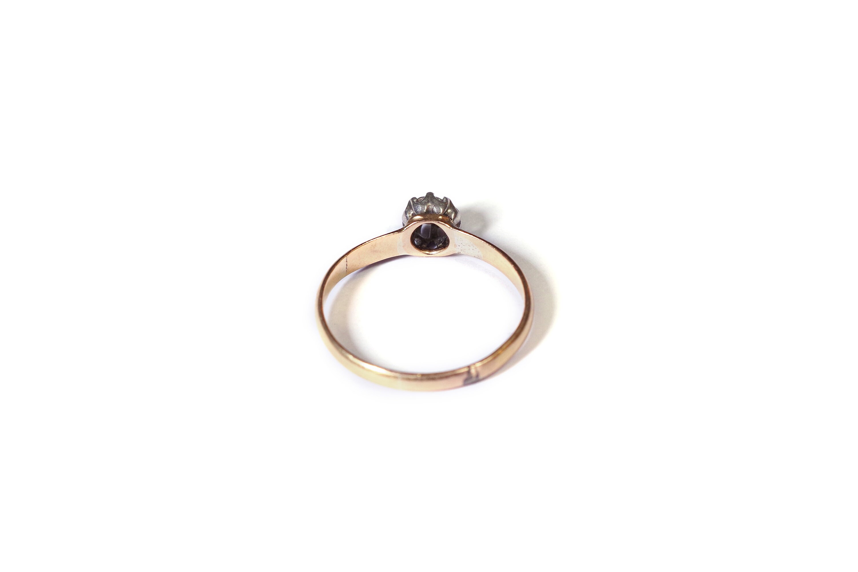 Bague Solitaire Ancienne Diamant Or Rose 18k Et Platine - Taille 50, Occasion, Style Mariage