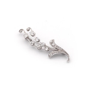 Retro lily of the valley diamond brooch, white 18k flower with old mine cut, lucky flower | Maison Mohs