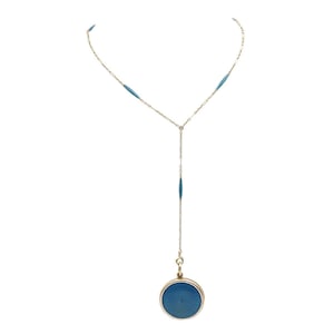 antique 14k gold email photo necklace, guilloché enamel, blue enamel, antique jewelry | Maison Mohs