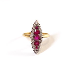 Ruby diamond navette ring in rose gold 18k, silver, wedding ring, cluster ring, antique jewelry Maison Mohs image 2