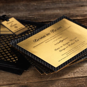 Black Gold Velvet Wedding Invitation, Laser Cut Pocket, Black Letterpress Printed, Luxury, Best, High End Wedding Card Design And Custom Tag image 4