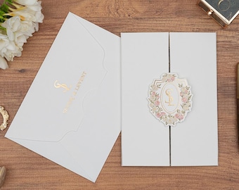 Gatefold Wedding Invitation, Folded Luxury Wedding Card, Trefold