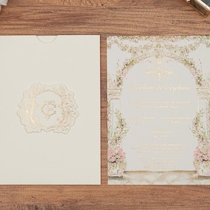 Invitación de boda con jardín de flores, tarjeta de boda gruesa y lujosa