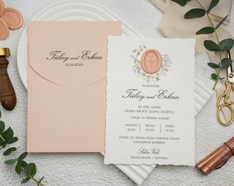 Suite de invitación de boda impresa, conjunto de invitación de boda sellado personalizado con sobre personalizado