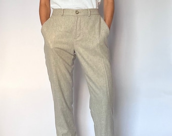 Vintage 90s Wool Grey Suit Trousers M/L W'32", Straight Leg Grey Trousers