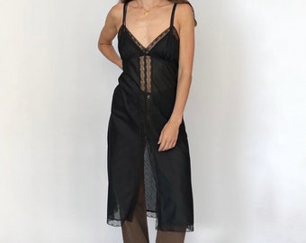 Lace Insert Slip Dress XS/S, Black Sheer Dress XS