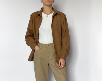 70s Brown Wool Shirt S/M, Brown Wool Blouse, Relaxed Shirt, Shacket, Oversized Shirt