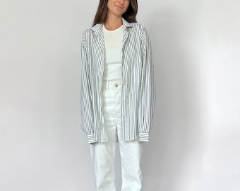 90s Italian Relaxed Striped Shirt S/M/L, Vintage Oversized Grey Stripe Shirt