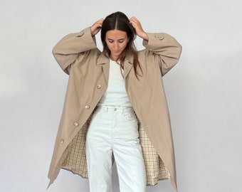 Classic Cotton Camel Trench Coat S/M, 70s Vintage Trench Coat, Beige Trench Coat