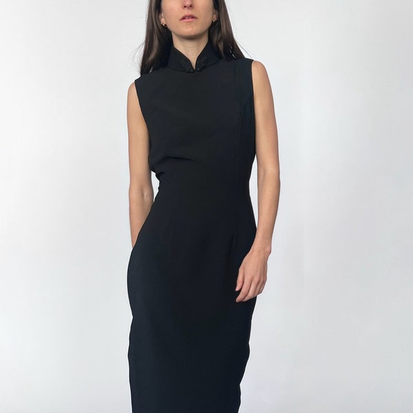 High Neck Black Fitted Dress M, Fitted midi dress, black high neck dress