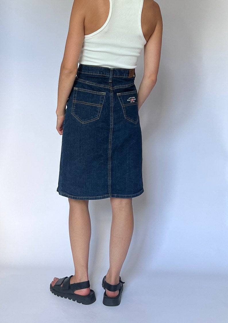 90s Ralph Lauren Knee Length Denim Skirt 30 S/M image 6