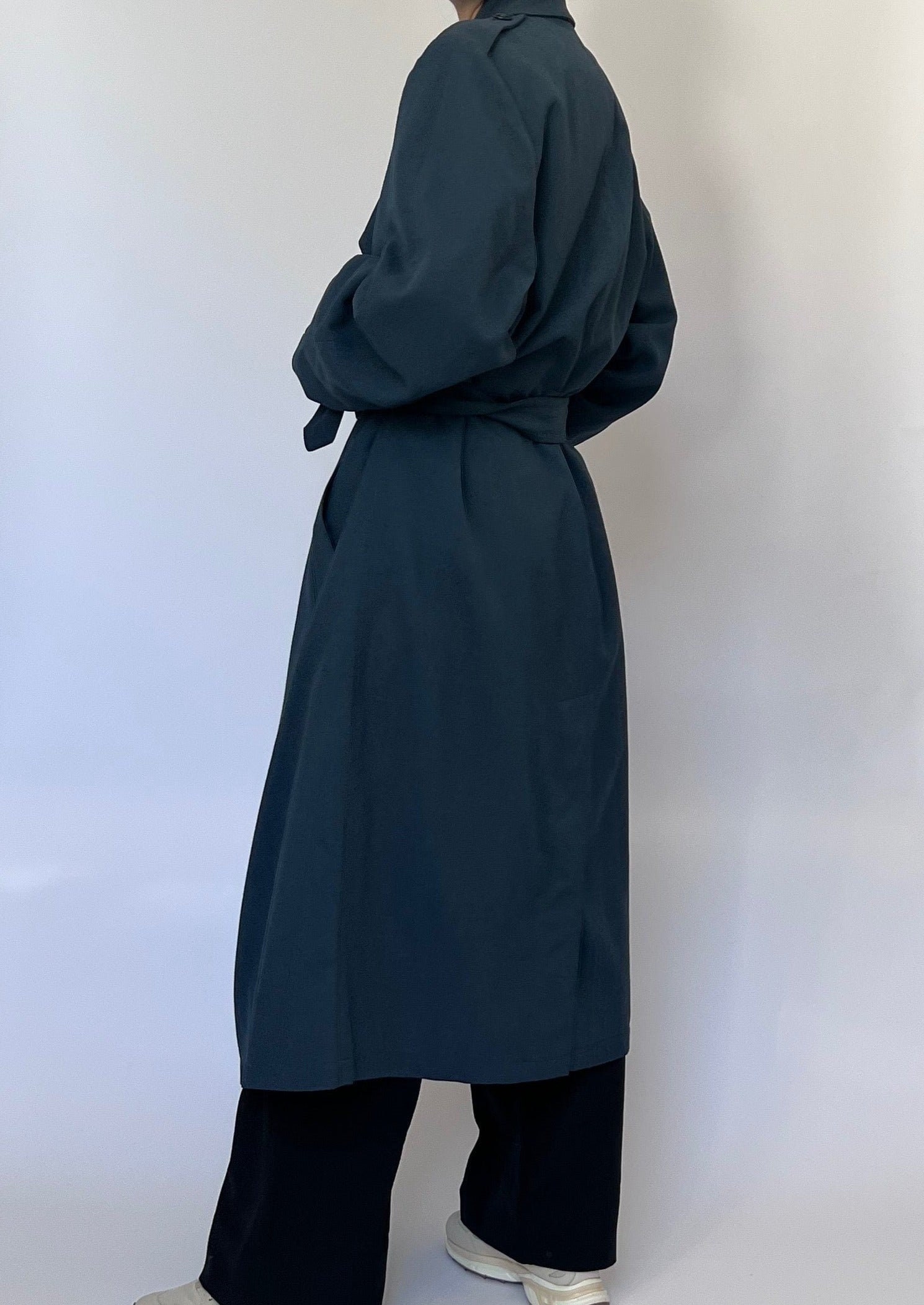 Vintage Navy Wool Trench Coat M L main image 1