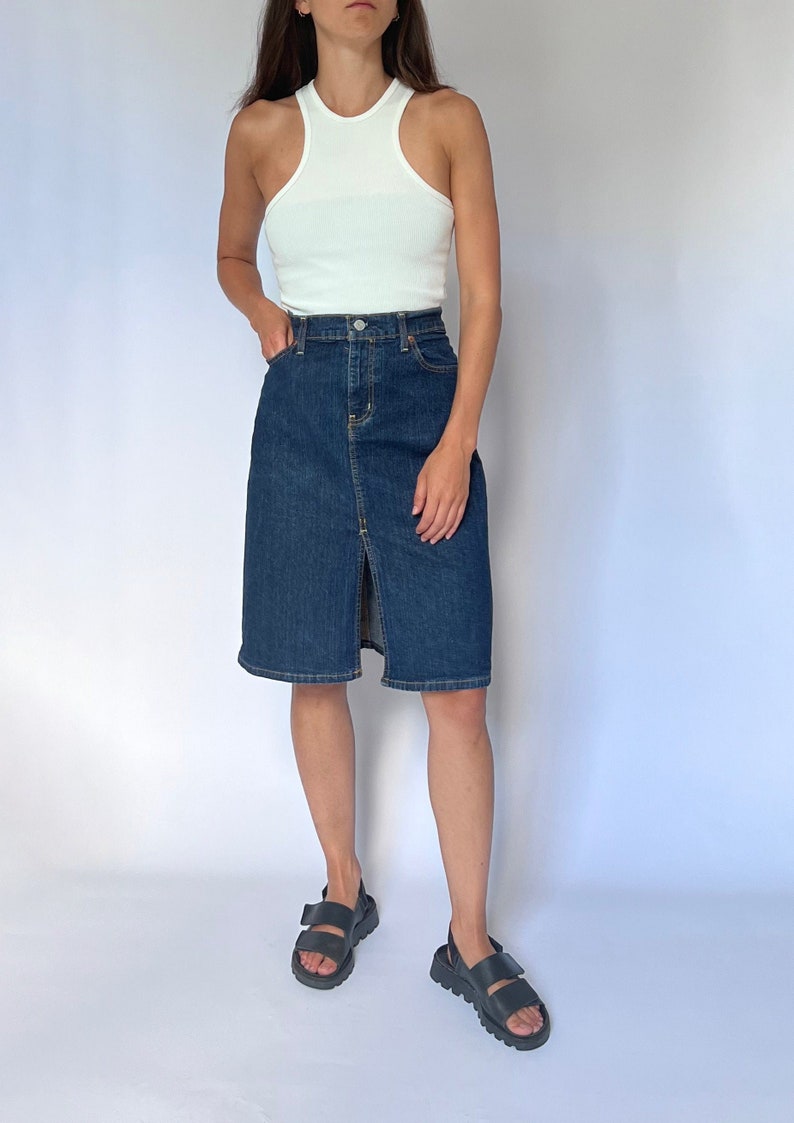 90s Ralph Lauren Knee Length Denim Skirt 30 S/M image 2