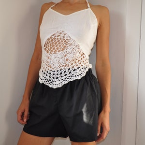 Vintage White Hand Cotton Crochet Halterneck Crop Top Size 8-10, 90s butterfly crochet top size S image 5