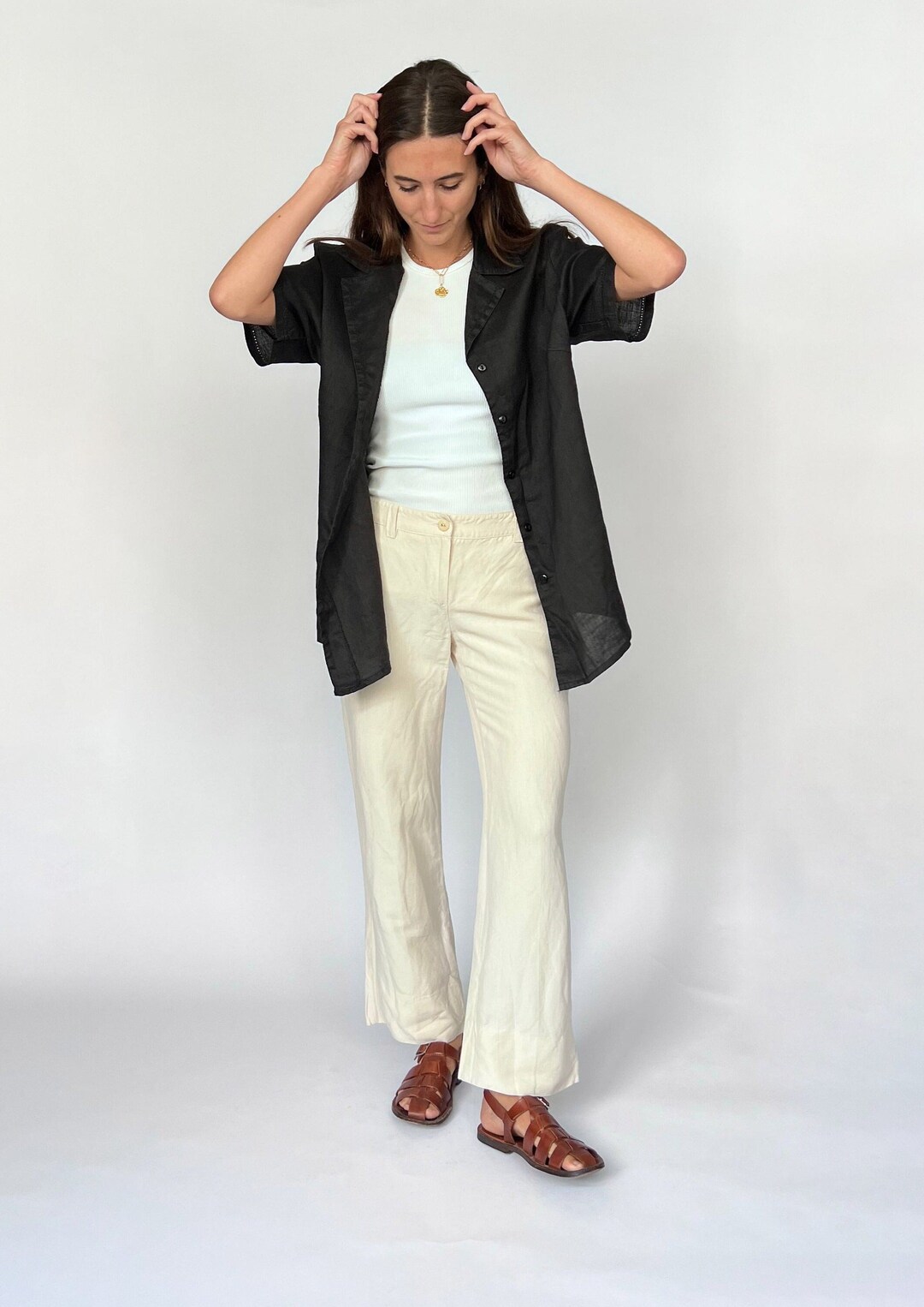 Impressionist Print Linen Long Shirt
