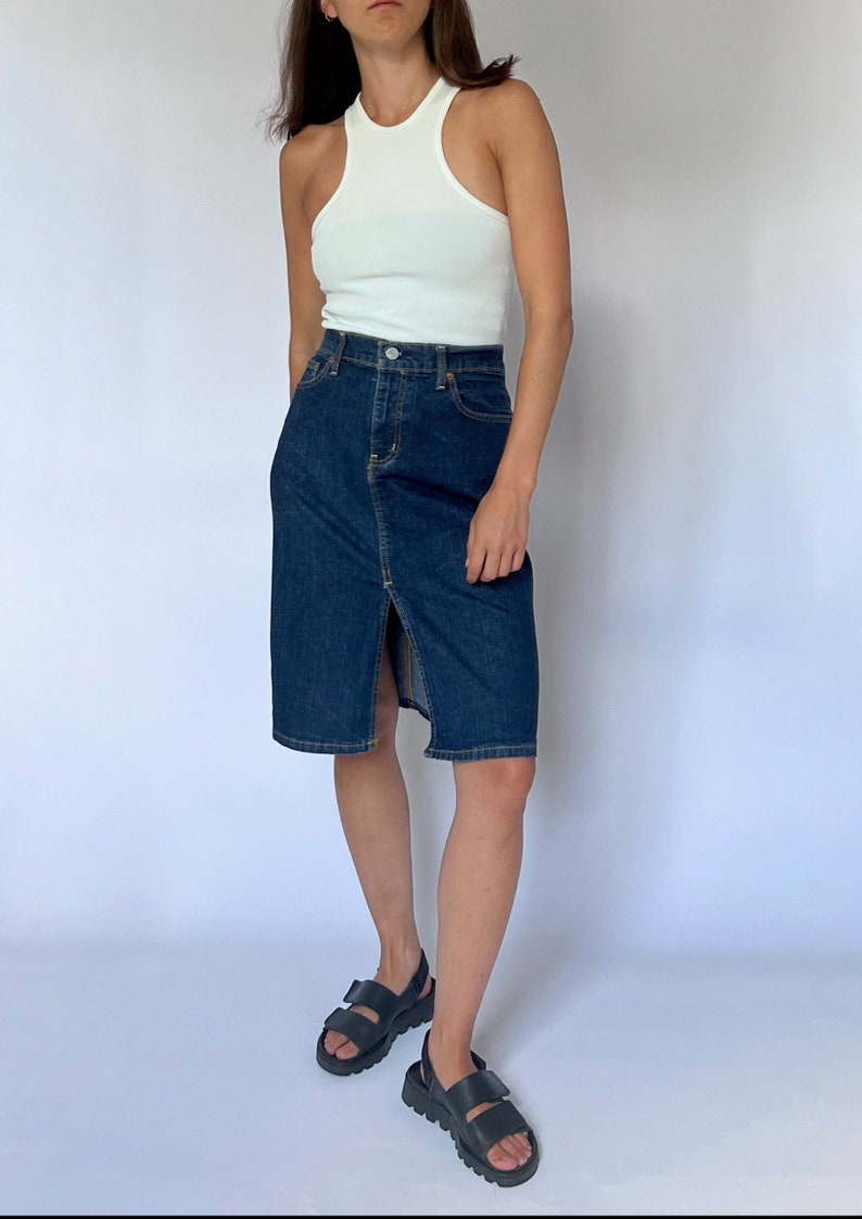 90s Ralph Lauren Knee Length Denim Skirt 30 S/M image 1