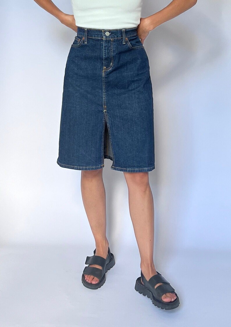 90s Ralph Lauren Knee Length Denim Skirt 30 S/M image 3
