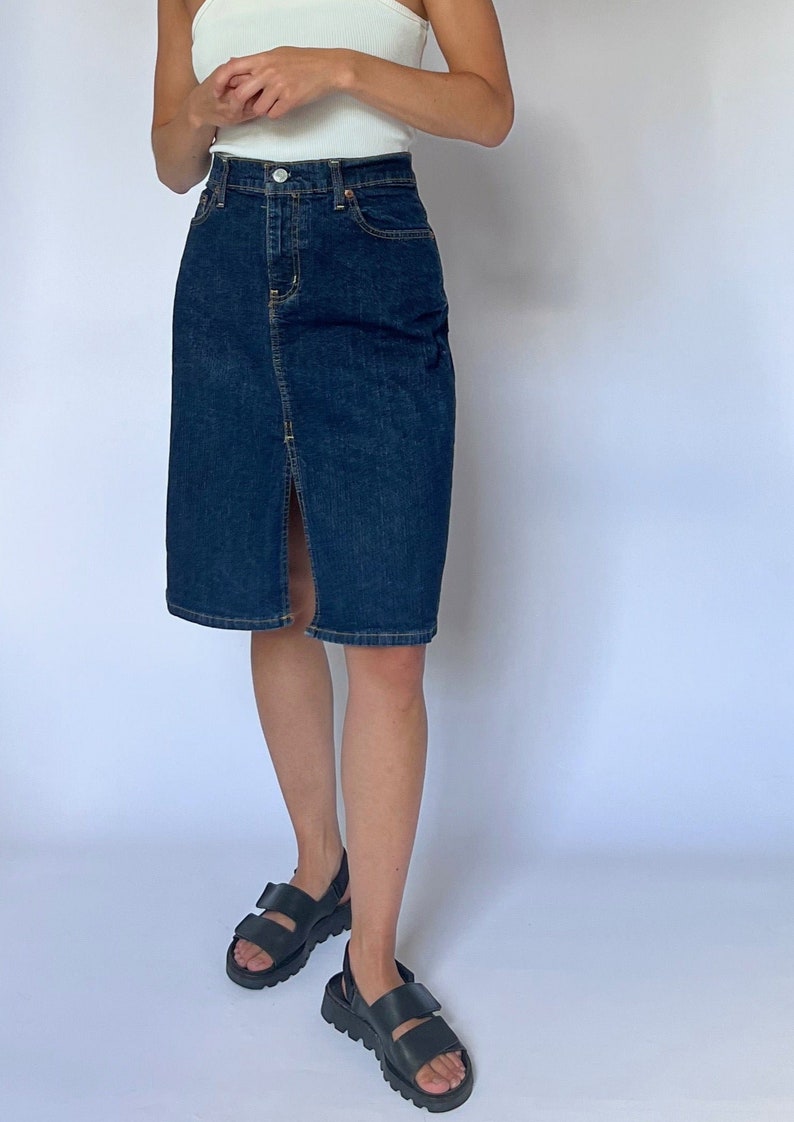 90s Ralph Lauren Knee Length Denim Skirt 30 S/M image 4