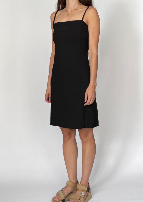 90s Black Fitted Mini Dress S/M, 90s Stretch Strappy Dress, Square Neck Dress