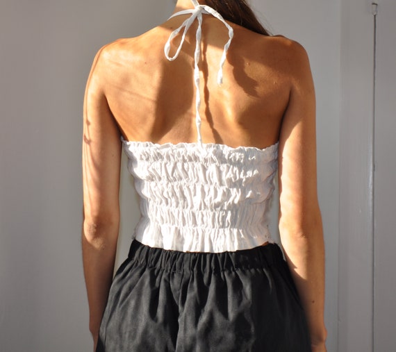 Vintage White Hand Cotton Crochet Halterneck Crop