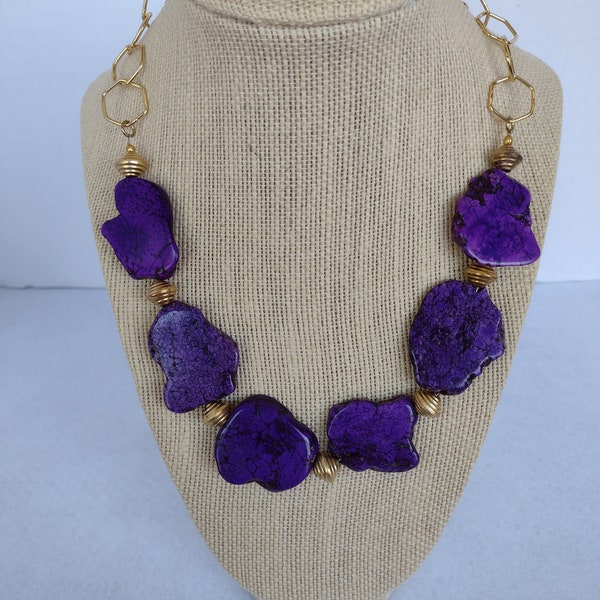 Purple Magnesite Slab Chain Necklace