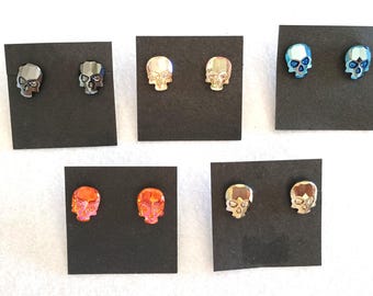 Crystal Skull Post Stud Earrings