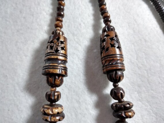 Vintage Elephant Wood Carved Pendant Necklace - image 7