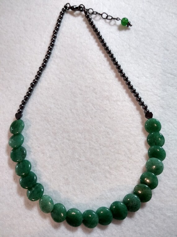 Collier Sautoir En Pierres Fines - Aventurine Verte Et Hématite Noire - Naturel - 60g