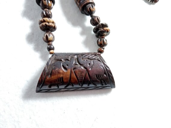 Vintage Elephant Wood Carved Pendant Necklace - image 6