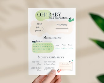 carte jeu pronostic bébé à imprimer pour naissance -baby shower - gender reveal- citron, baleine