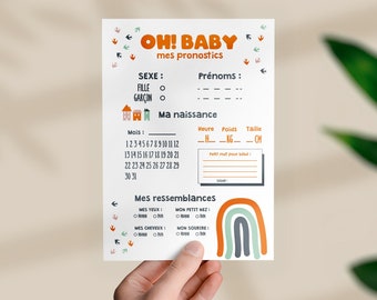 carte jeu pronostic bébé à imprimer pour naissance -baby shower - gender reveal - arc en ciel