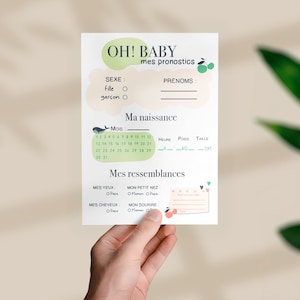 carte jeu pronostic bébé à imprimer pour naissance -baby shower - gender reveal- citron, baleine