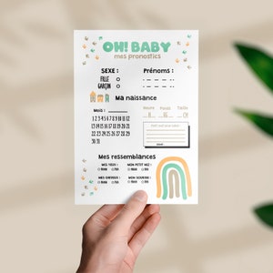 Carte jeu pronostic bébé à imprimer pour naissance - baby shower -gender reveal - arc en ciel
